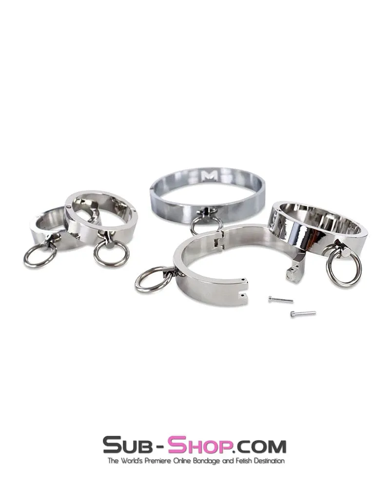 0173M  Surrendered in Desire Chained Steel Collar. Wrist and Ankle Cuffs