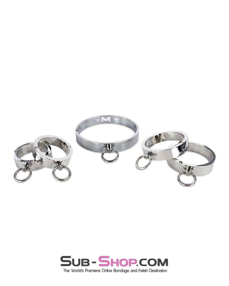 0173M  Surrendered in Desire Chained Steel Collar. Wrist and Ankle Cuffs