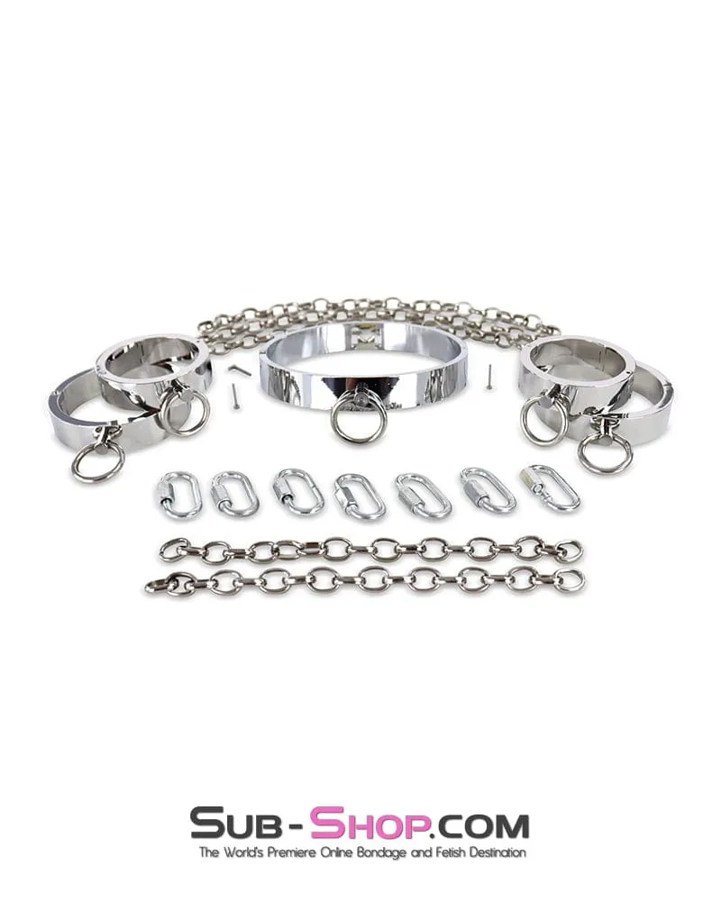 0173M  Surrendered in Desire Chained Steel Collar. Wrist and Ankle Cuffs