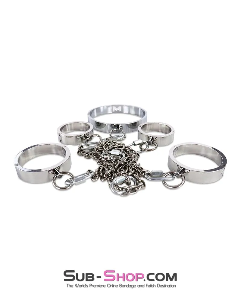 0173M  Surrendered in Desire Chained Steel Collar. Wrist and Ankle Cuffs
