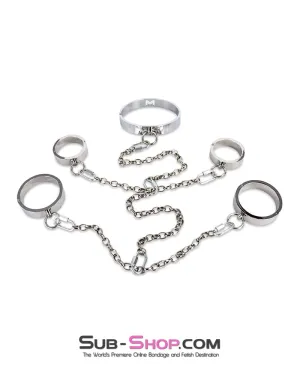 0173M  Surrendered in Desire Chained Steel Collar. Wrist and Ankle Cuffs
