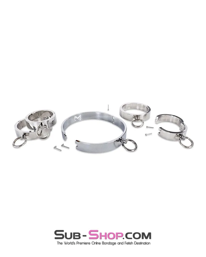 0173M  Surrendered in Desire Chained Steel Collar. Wrist and Ankle Cuffs