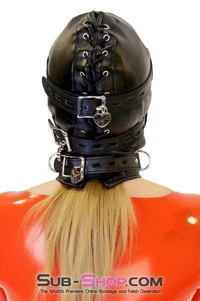 0194SM-SIS      Total Lockdown Full Locking Sissy BDSM Mistress for Hire Hood with Removable Blindfold & Penis Gag