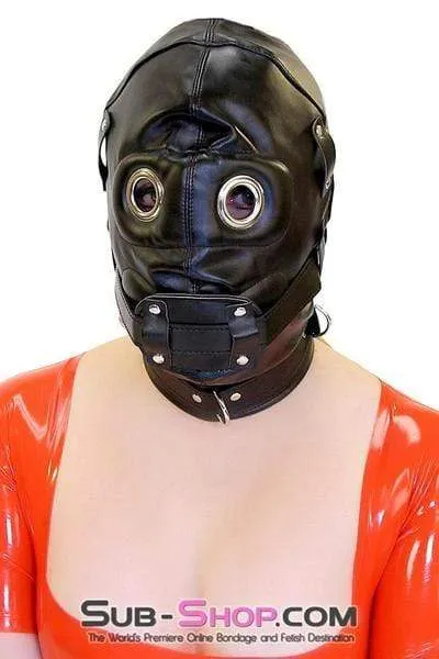 0194SM-SIS      Total Lockdown Full Locking Sissy BDSM Mistress for Hire Hood with Removable Blindfold & Penis Gag