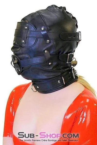 0194SM-SIS      Total Lockdown Full Locking Sissy BDSM Mistress for Hire Hood with Removable Blindfold & Penis Gag