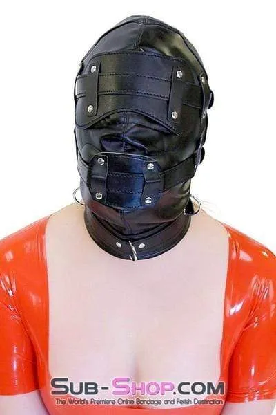 0194SM-SIS      Total Lockdown Full Locking Sissy BDSM Mistress for Hire Hood with Removable Blindfold & Penis Gag