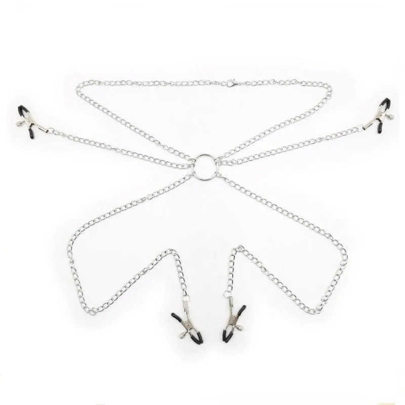 0221DL      Serving Chains Collar. Nipple and Pussy Clamps Set