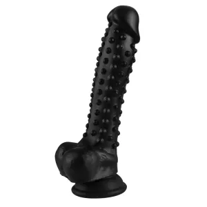 0367M  8.3 Bumpy Nubs Black Silicone Dildo with Balls and Suction Cup Base