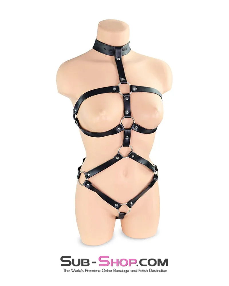 0506RS  Supple Bondage Body Harness with Collar and Armbinder Straps