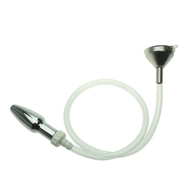0519M  Steel Enema Butt Plug with Hose and Funnel Tip