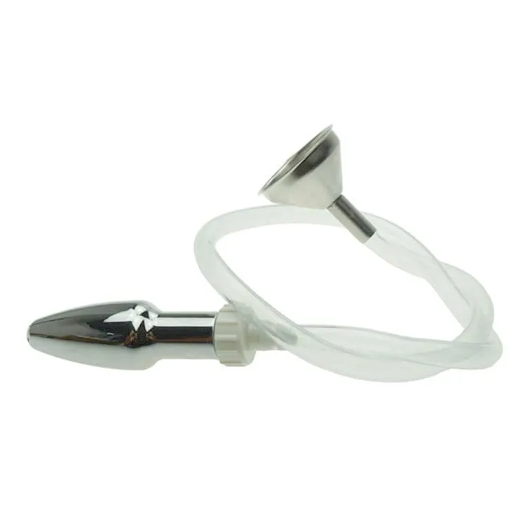 0519M  Steel Enema Butt Plug with Hose and Funnel Tip