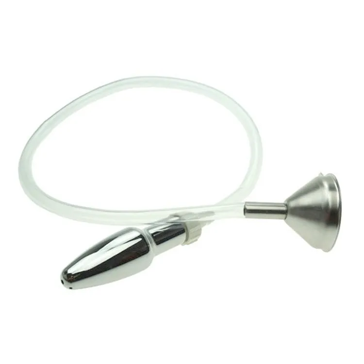0519M  Steel Enema Butt Plug with Hose and Funnel Tip