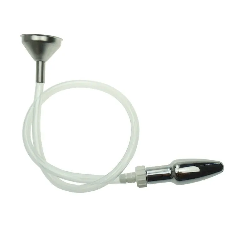 0519M  Steel Enema Butt Plug with Hose and Funnel Tip