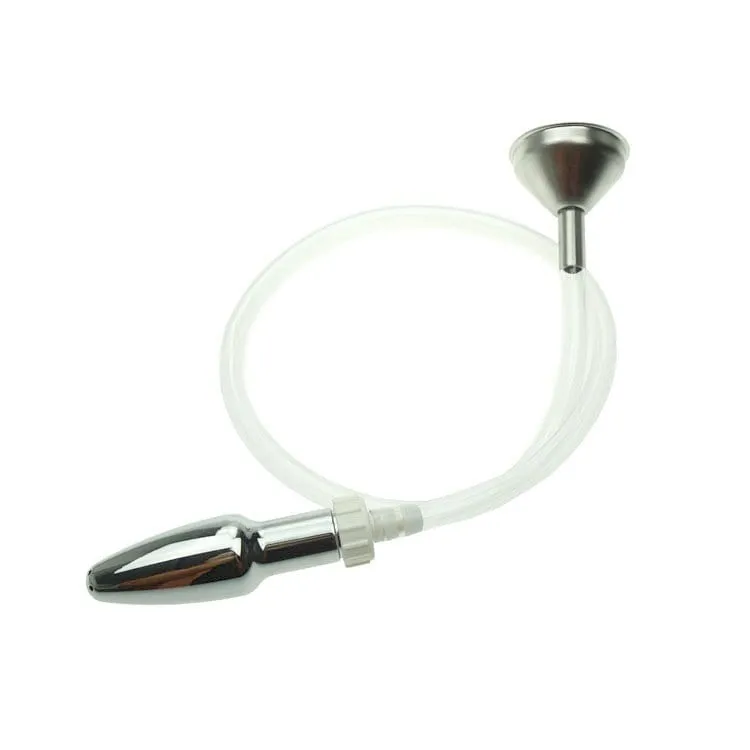 0519M  Steel Enema Butt Plug with Hose and Funnel Tip