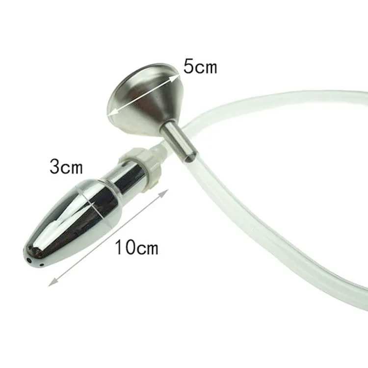 0519M  Steel Enema Butt Plug with Hose and Funnel Tip