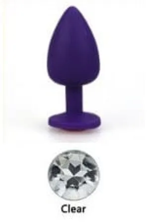0523AE  Soft Silicone Butt Plug. Medium Purple Plug. Rhinestone Crystal  - LAST CHANCE - Final Closeout!