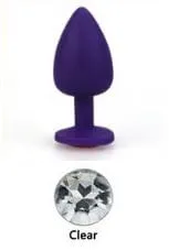 0523AE  Soft Silicone Butt Plug. Medium Purple Plug. Rhinestone Crystal  - LAST CHANCE - Final Closeout!
