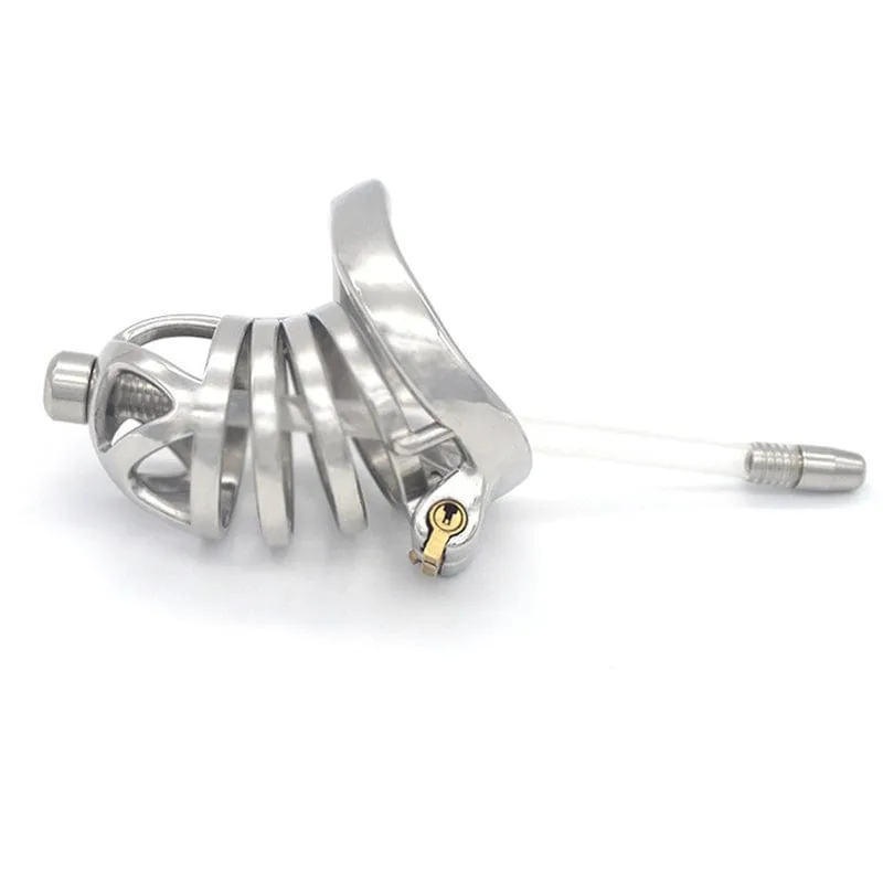 0687M      Steel Cage Locking Chastity with Cum Thru Urethral Probe