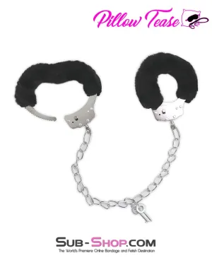 0755DL  Black Furry Fantasy Ankle Cuffs with Chain