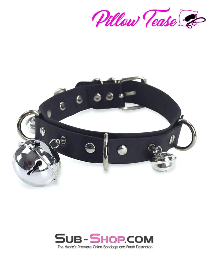 0813DL      Slave Pet Belled Black Bondage Collar