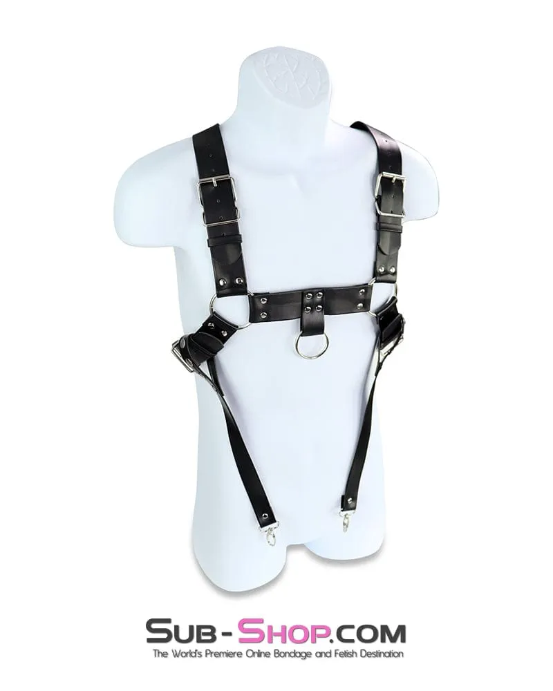 0830DL      Slave Boy Man's Bondage Chest Harness with Lead Along Ring