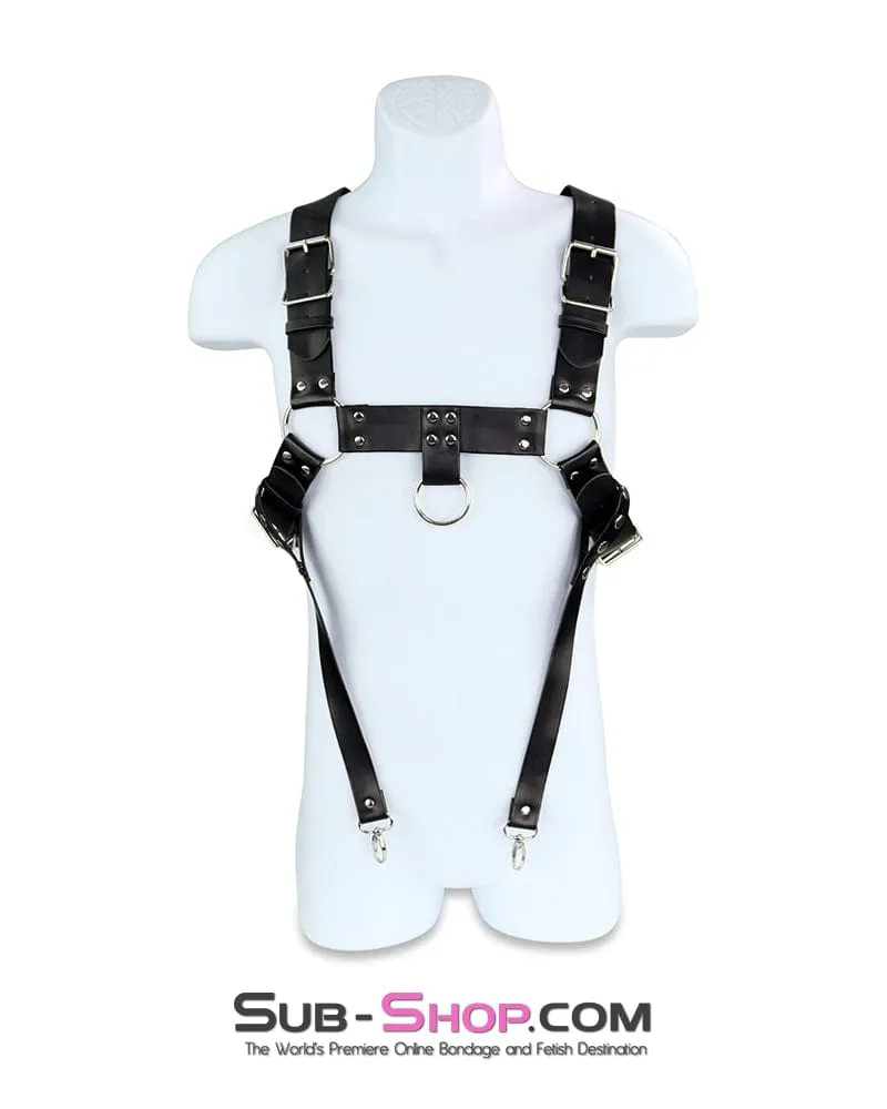 0830DL      Slave Boy Man's Bondage Chest Harness with Lead Along Ring