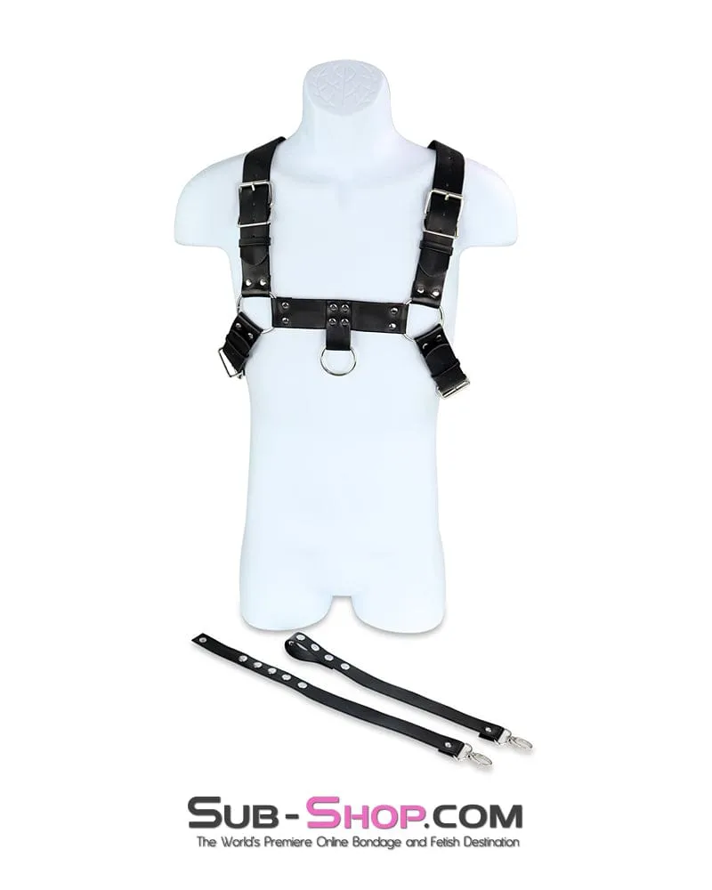 0830DL      Slave Boy Man's Bondage Chest Harness with Lead Along Ring
