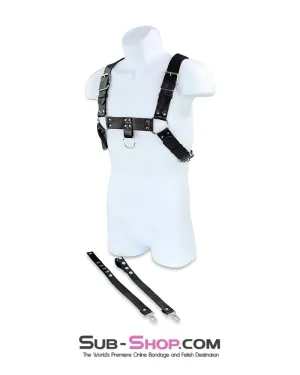 0830DL      Slave Boy Man's Bondage Chest Harness with Lead Along Ring