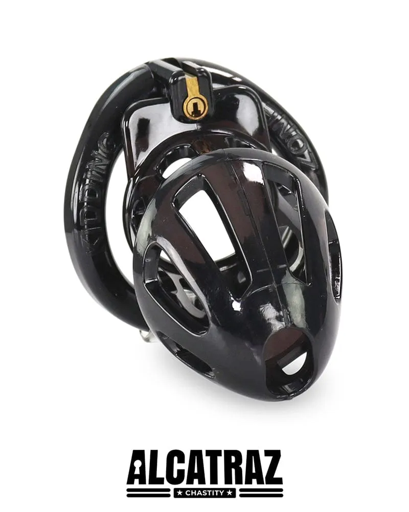 0862AR-SIS      Sissy Whore Locking Black Chastity Cock Cage. Medium Base Ring
