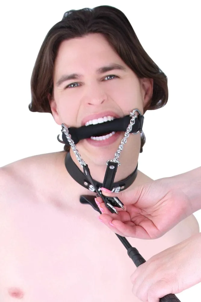 0888MQ-SIS      Pretty Sissy Chastity Sissy Slave Bondage Black Strap Silicone Bit Gag with Reins