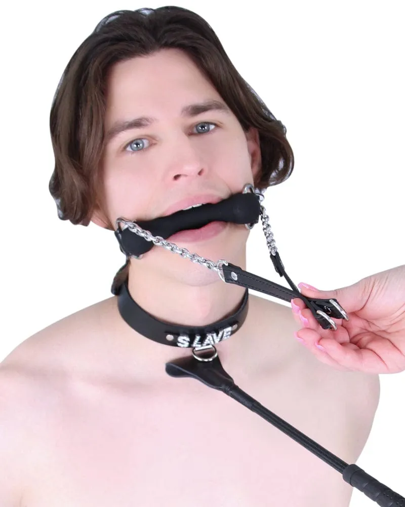 0888MQ-SIS      Pretty Sissy Chastity Sissy Slave Bondage Black Strap Silicone Bit Gag with Reins