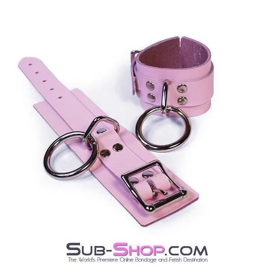 0992A-SIS      Captured Beauty Princess Pink Leather Sissy Bondage Wrist Cuffs