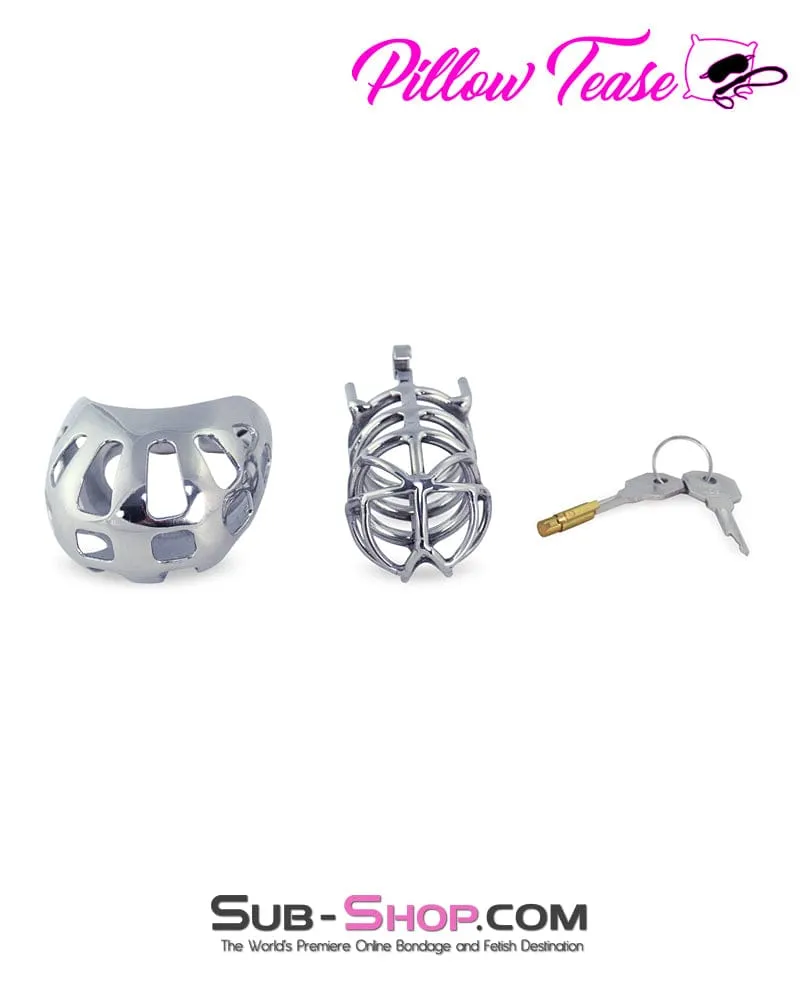1445AR      Full Coverage Steel Locking Chastity Tease and CBT Device. 2 Cock Ring