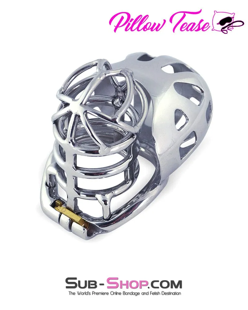 1445AR      Full Coverage Steel Locking Chastity Tease and CBT Device. 2 Cock Ring
