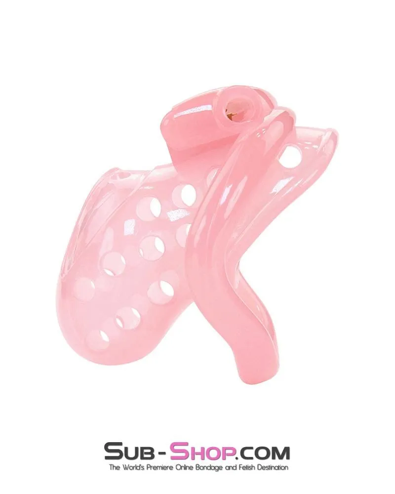 1480AR-SIS      Sissy Boy Toy Pink Short High Security Pin Tumbler Locking Cock Cage Chastity