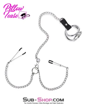 1758AR      Cock and Balls Ring With Connected Tweezer Nipple Clamps