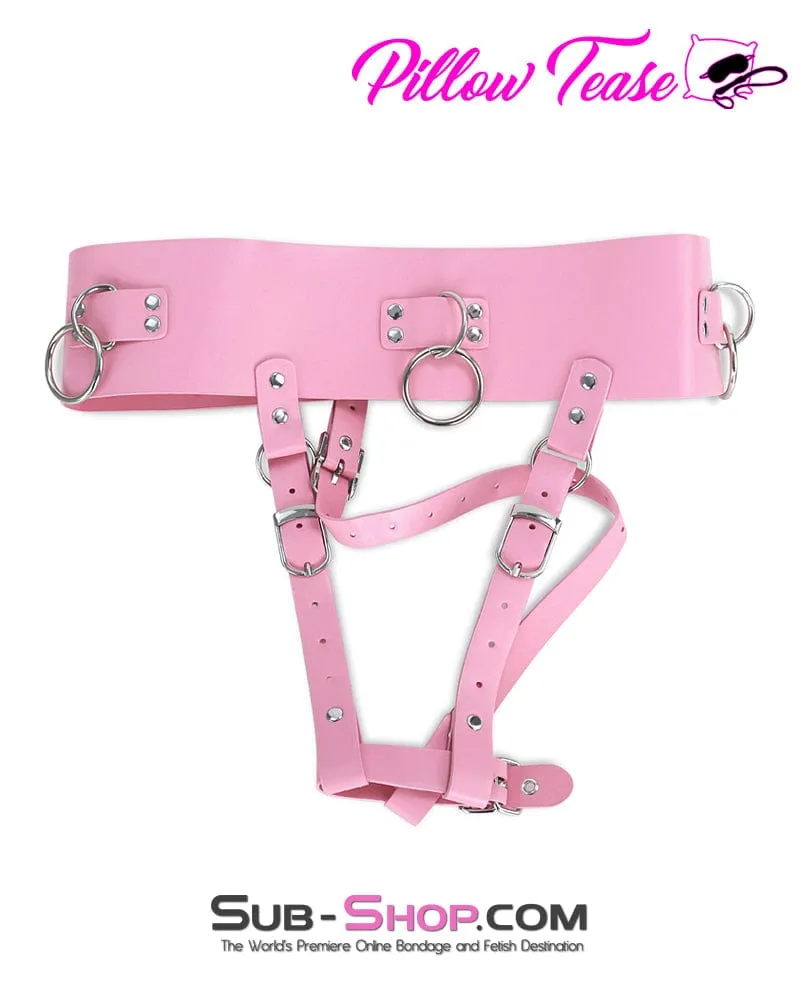 2364DL      Princess Pink Leatherette Forced Fantasy Orgasms Vibrator Harness Bondage Belt