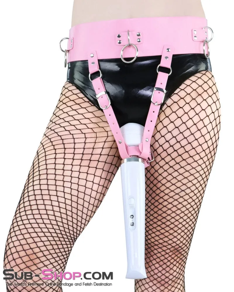 2364DL      Princess Pink Leatherette Forced Fantasy Orgasms Vibrator Harness Bondage Belt