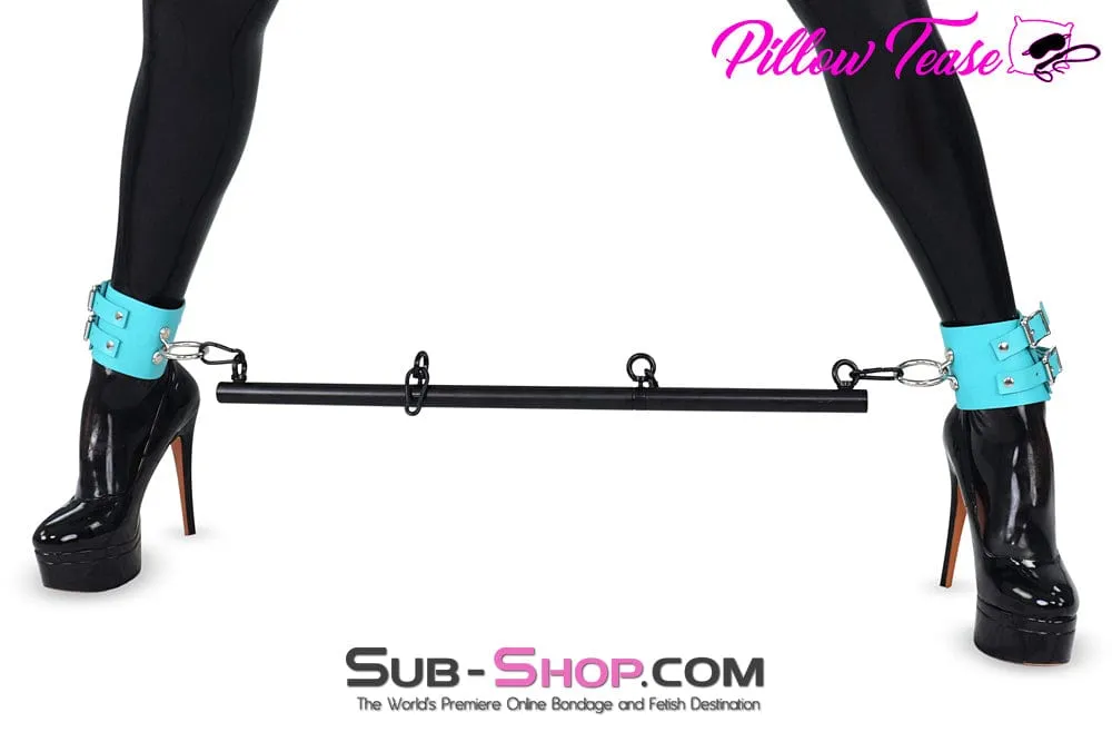 2490A      3 Diamond Blue Leather Ankle Bondage Cuffs