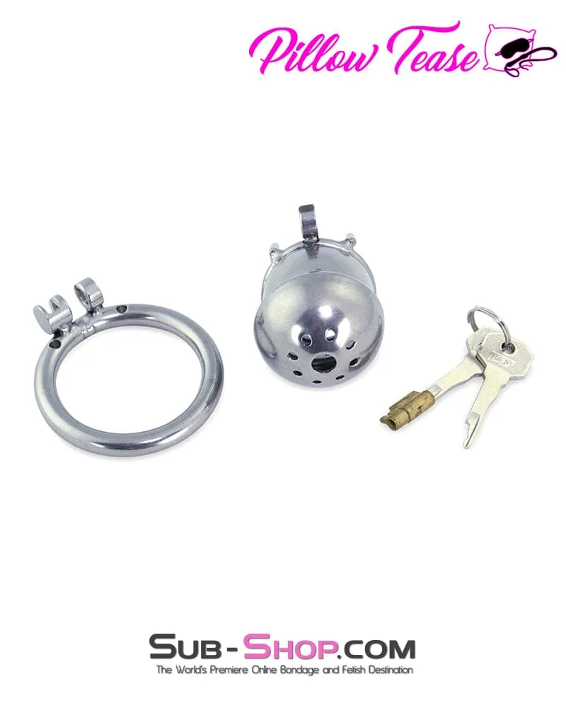 3838AR-SIS      Steel Capped Tube Full Enclosure Chastity Sissy Cock Cage with 2 Cock Ring