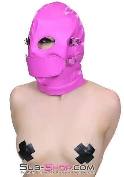 4748RS-SIS      Sissy Slave Hot Cross-Dressing Sissy Pink Full Bondage Hood with Ball Gag and Removable Blindfold and Gag Covers