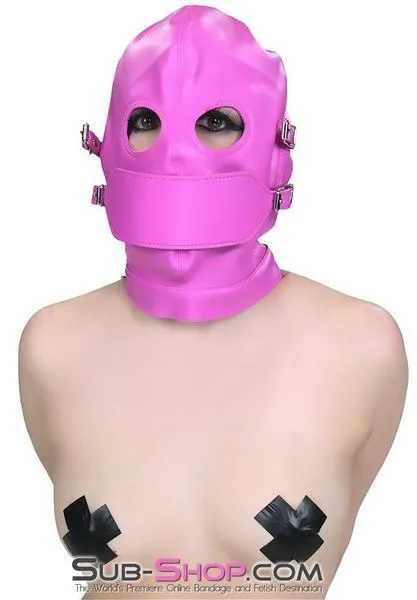 4748RS-SIS      Sissy Slave Hot Cross-Dressing Sissy Pink Full Bondage Hood with Ball Gag and Removable Blindfold and Gag Covers