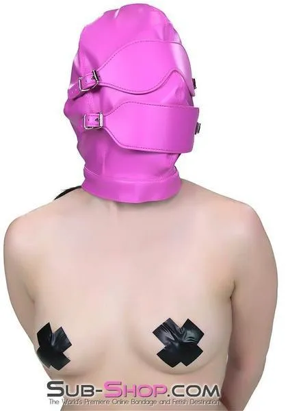 4748RS-SIS      Sissy Slave Hot Cross-Dressing Sissy Pink Full Bondage Hood with Ball Gag and Removable Blindfold and Gag Covers