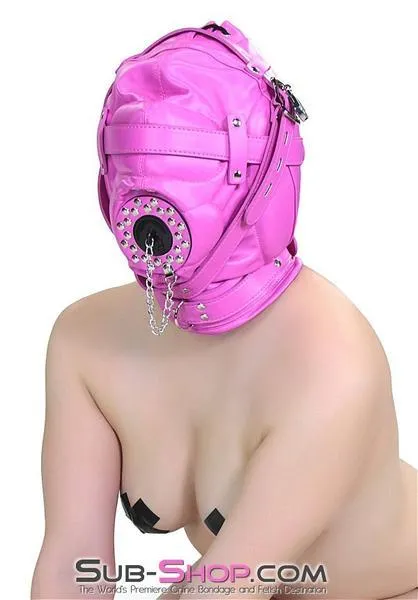5762RS-SIS      Hot Pink Put a Plug In Fetish Services It Locking Sissy Boi Bondage Hood with Plug Gag