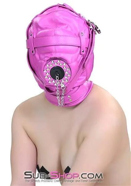 5762RS-SIS      Hot Pink Put a Plug In Fetish Services It Locking Sissy Boi Bondage Hood with Plug Gag