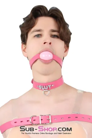 6847A-SIS      Hot Pretty Pink BDSM Roleplay Sissy SLUT Rhinestone Leather Collar