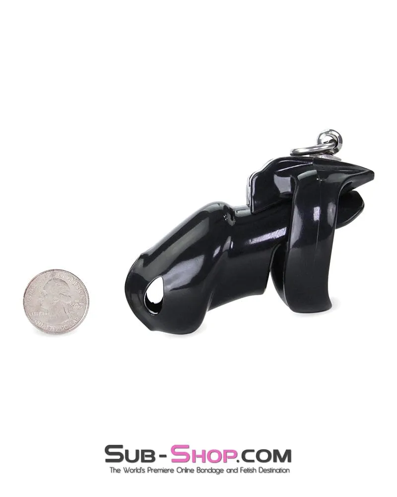 6893M-SIS      Sissy Boy Long Black Cock Cage with Lead Ring and Medium Cock Cuff Ring