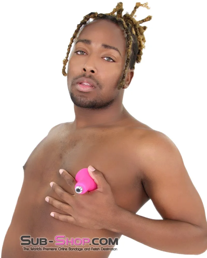 7081S-SIS      Vibrating Pink Sissy Silicone Breast Suction Cup with Nipple Stimulators Inside. Single