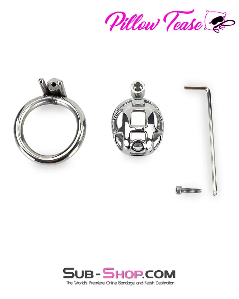 7338AR-SIS      Steel Teasing Sissy Cock Cage Chastity with Screw