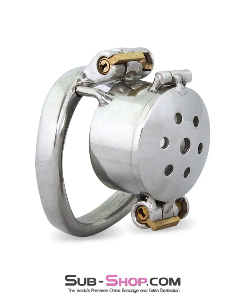 7358M      The Manhole Double Lock Steel Cock Cage. Long. 2 Cock Ring
